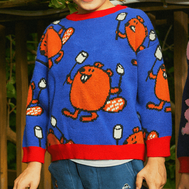 미니도우 비버 배색 아동 니트 스웨터